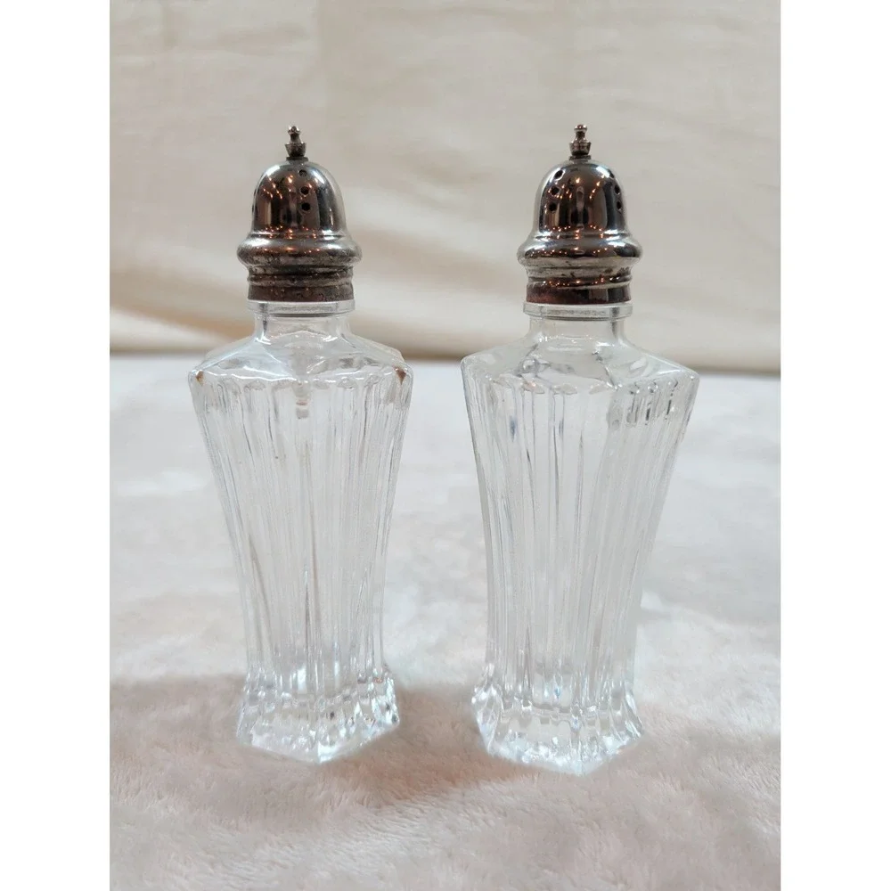 Vintage Mikasa Crystal Salt and Pepper Shakers Set Hexagon‎ Base Made in Japan